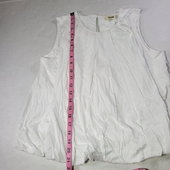 Madewell Women Sleeveless White Bubble Hem Pleated Cotton Top Blouse Size S - Picture 4 of 6